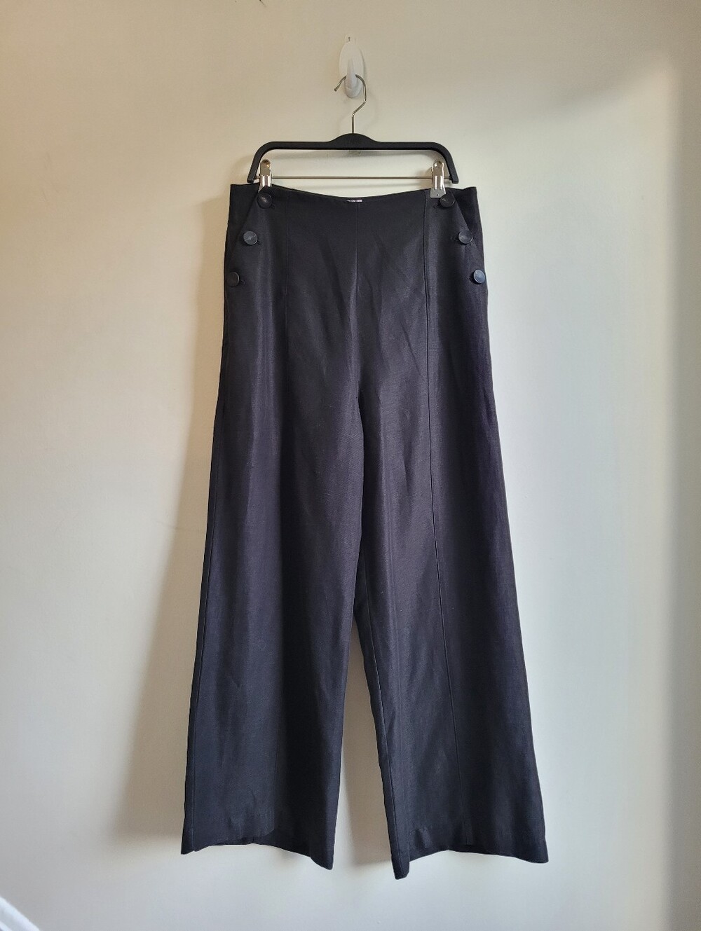 Wilfred Aritzia Linen Blend Button Sailor Wide Leg Trousers Black 6